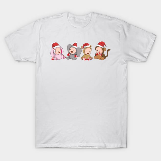 Pets With Santa Hats Cute Christmas T-Shirt by Skylane